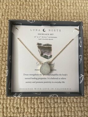 Luna Norte White Druzy Pendant Necklace – Gold Plated Chain